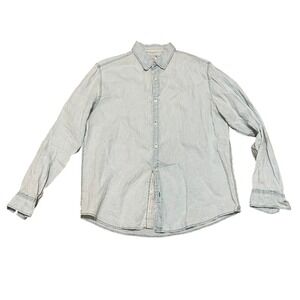 Carbon2Cobalt Mens 100% Linen Long Sleeve Button Down Shirt Light Blue Size M